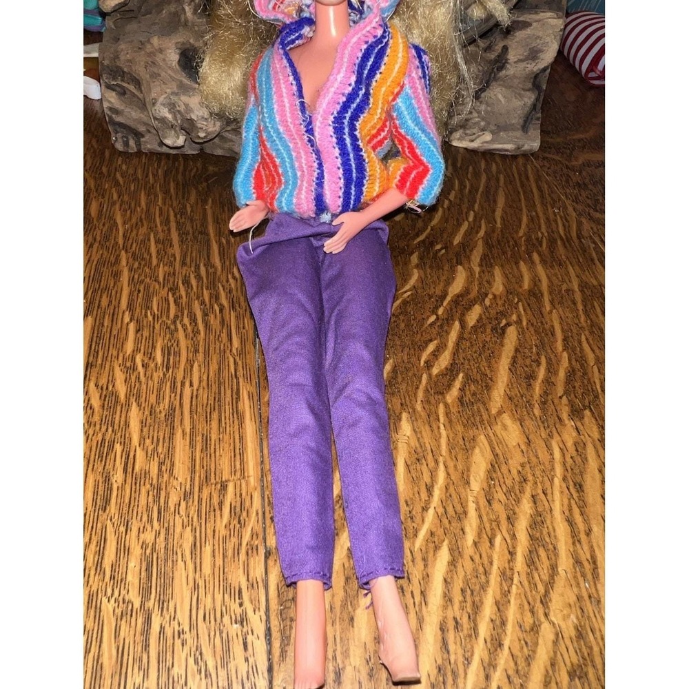 Vintage Barbie Doll Knit Hoodie & Purple Pants Outfit 1970s Fashion Clothes